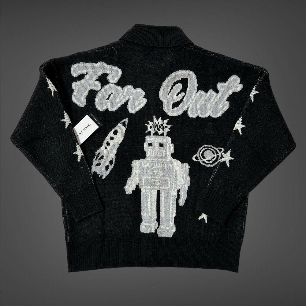 NWT SPIRIT JERSEY Sweater Far Out Space Robot Unisex Zipper Cardigan Streetwear